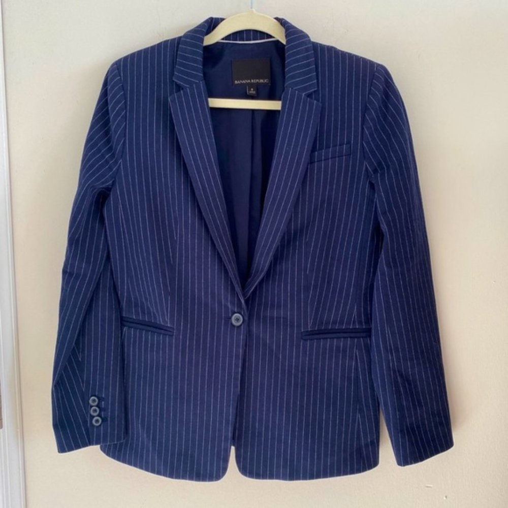 Banana, Republic, Navy and white pinstripe blazer